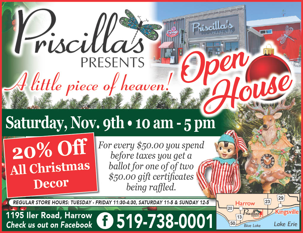 Priscilla's Presents Christmas Open House Tourism Windsor Essex Pelee
